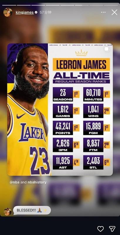  詹姆斯转发历史纪录帖文：感恩长路，传奇永续。 体育新闻 詹姆斯转发历史纪录帖文：感恩长路，传奇永续。 体育新闻